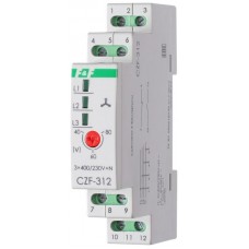 Реле контроля и наличия фаз CZF-312 (монтаж на DIN-рейке 35мм; регулировка порога; без задержки отключения; 3х400/230+N 2х8А 1Z 1R IP20) F&F EA04.001.007