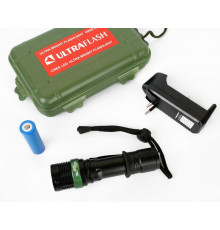 Фонарь аккумуляторный E142 CREE 3Вт фокус 3 режима 220В пластик. черн. (бокс) Ultraflash 12187
