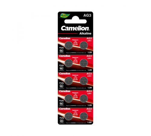 Элемент питания LR41/392A/192/G 3 Mercury Free AG3-BP0%Hg для часов BL-10 Camelion 12811 в упаковке 10 штук

