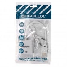 Переходник VGA-HDMI+AUX ELX-VA01P-HDMI комплект пластик пакет бел. Ergolux 15297