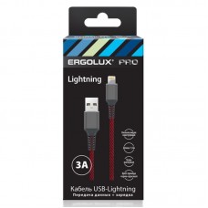 Кабель USB-Lightning ELX-CDC09-C43 3А 1.5м черн./красн. ткань зарядка+ПД коробка Ergolux 15310