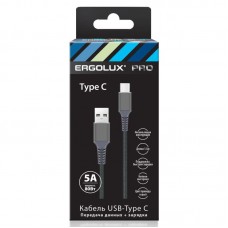 Кабель USB-Type C ELX-CDC11-C09 5А 80Вт 1.5м сер. нейлон зарядка+ПД коробка Ergolux 15312