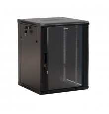 Шкаф настенный TWB-1245-GP-RAL9004 19дюйм 12U 650х600х450мм стеклян. дверь с перфорацией по бокам ручка с замком черн. разобранный Hyperline 392633
