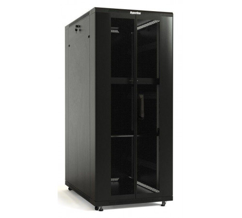 Шкаф TTB-4781-DD-RAL9004: 19 дюймов, 47U, черный, с перфорированными дверями и замком, идеален для вашего оборудования.
