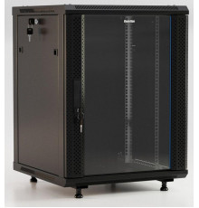 Шкаф настенный TWB-FC-1866-GP-RAL9004 19дюйм. 18U 908х600х600мм стекл. дверь с перфорацией по бокам ручка с замком с возмож. установки на ножки черн. (разобранный) Hyperline 395560

