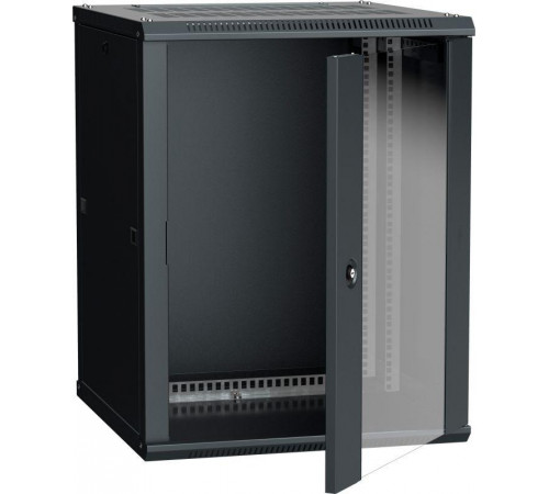 Шкаф 19 дюйм LINEA W 12U 600х600мм настен с стеклянной дверью RAL9005 для надежного хранения оборудования.
