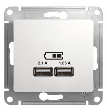 Розетка USB 2-м СП Glossa тип A+A 5В/2.1А 2х5В/1.05А механизм бел. SE GSL000133

