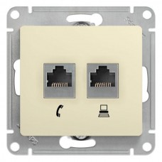 Механизм розетки компьютерной + телефонной 2-м СП Glossa RJ45 + RJ11 кат.5E беж. SchE GSL000285