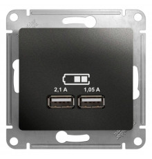 Розетка USB 2-м СП Glossa тип A+A 5В/2100мА 2х5В/1050мА механизм антрацит SE GSL000733
